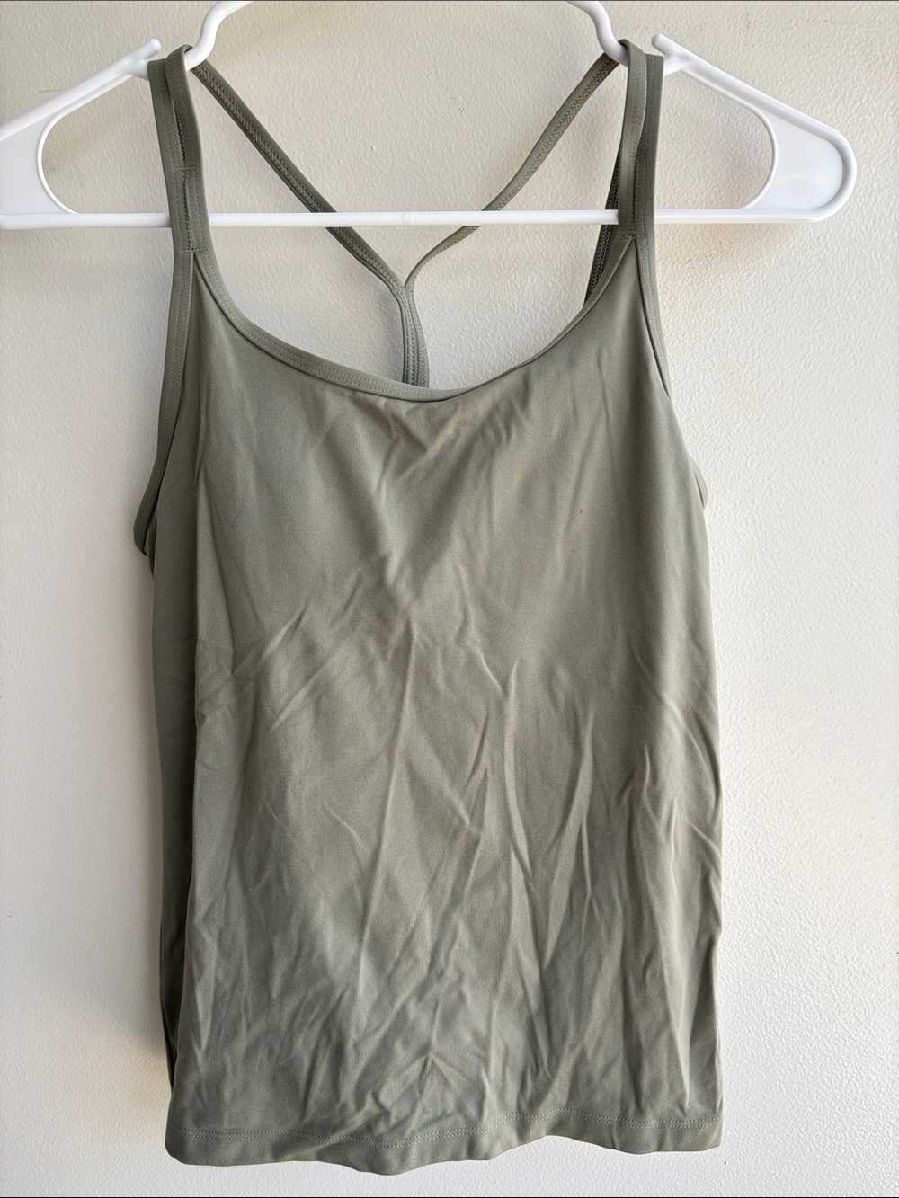 Pink Women’s Olive Green Tank Top with Built In Bra and Strappy Back Size XS